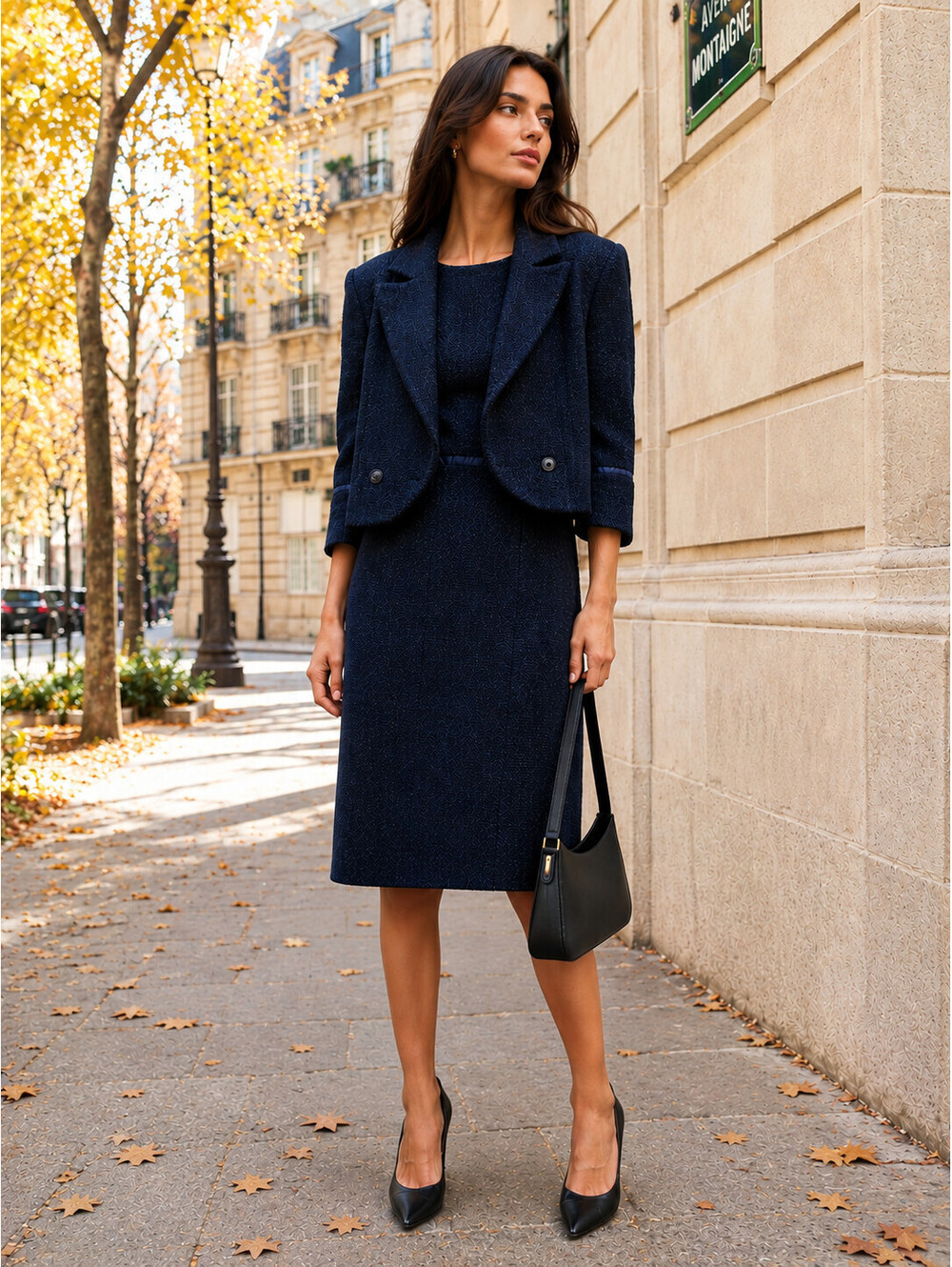 Zenobia Navy Blue Tweed Suit (Blazer and Dress) Size 6
